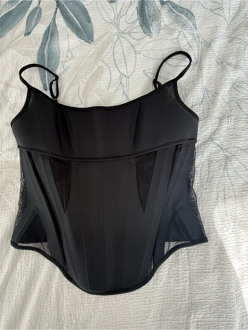 Mugler Black Sheer Panel Corset-Style Tank Top - Picture 1 of 3